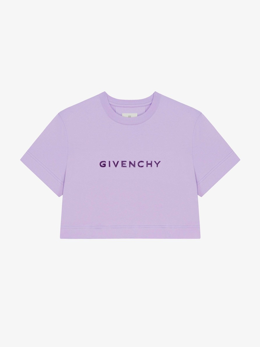 Donne Givenchy Magliette | T-Shirt Cropped Di Givenchy In Cotone Capitonne Lavanda