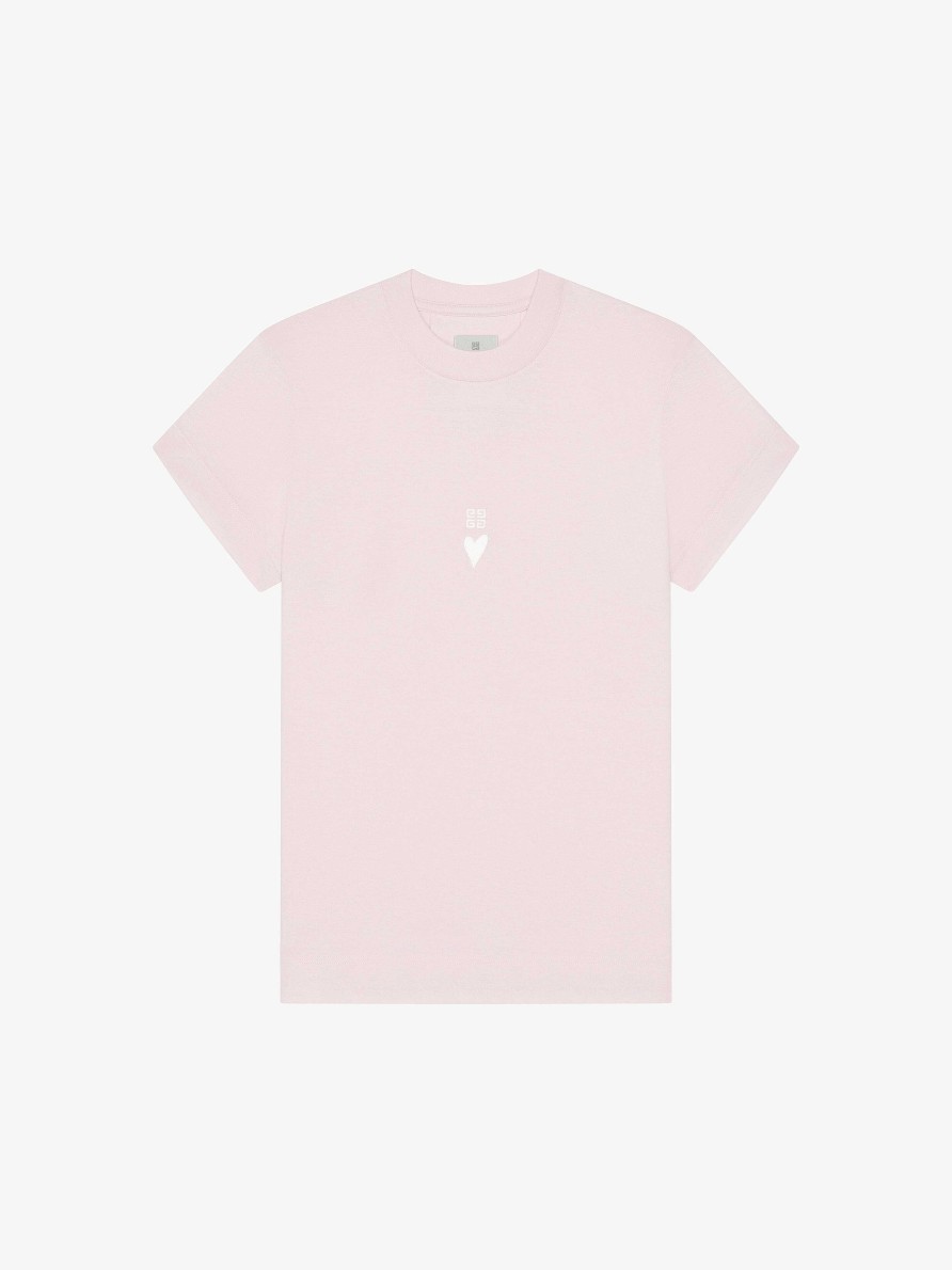 Donne Givenchy Magliette | T-Shirt Slim Fit Di Givenchy 4G In Cotone Rosa/Bianco