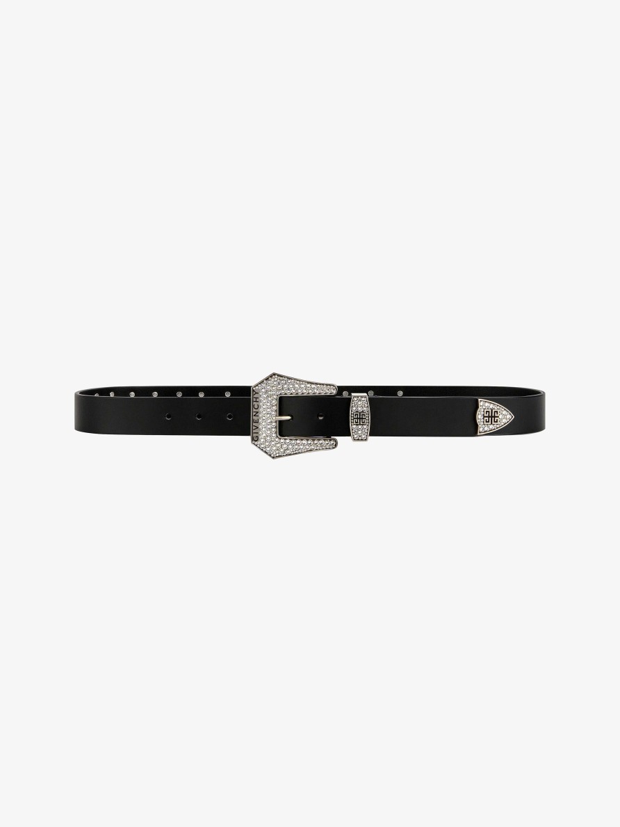 Uomini Givenchy Cinghie | Cintura Cowboy In Pelle Con Strass Nero