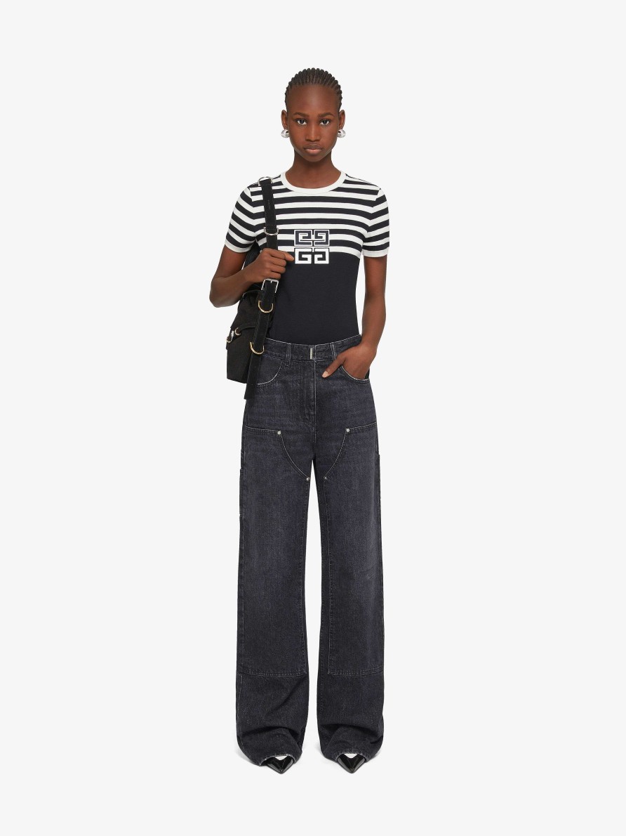 Donne Givenchy Pantaloni | Jeans Oversize In Denim Con Toppe Nero Sbiadito