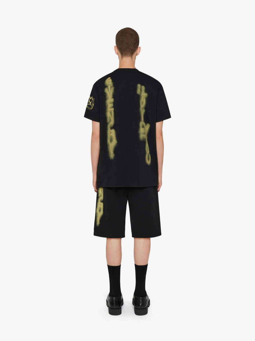 Uomini Givenchy Magliette | T-Shirt Oversize In Cotone Con Stampa Angel Di Givenchy Nero