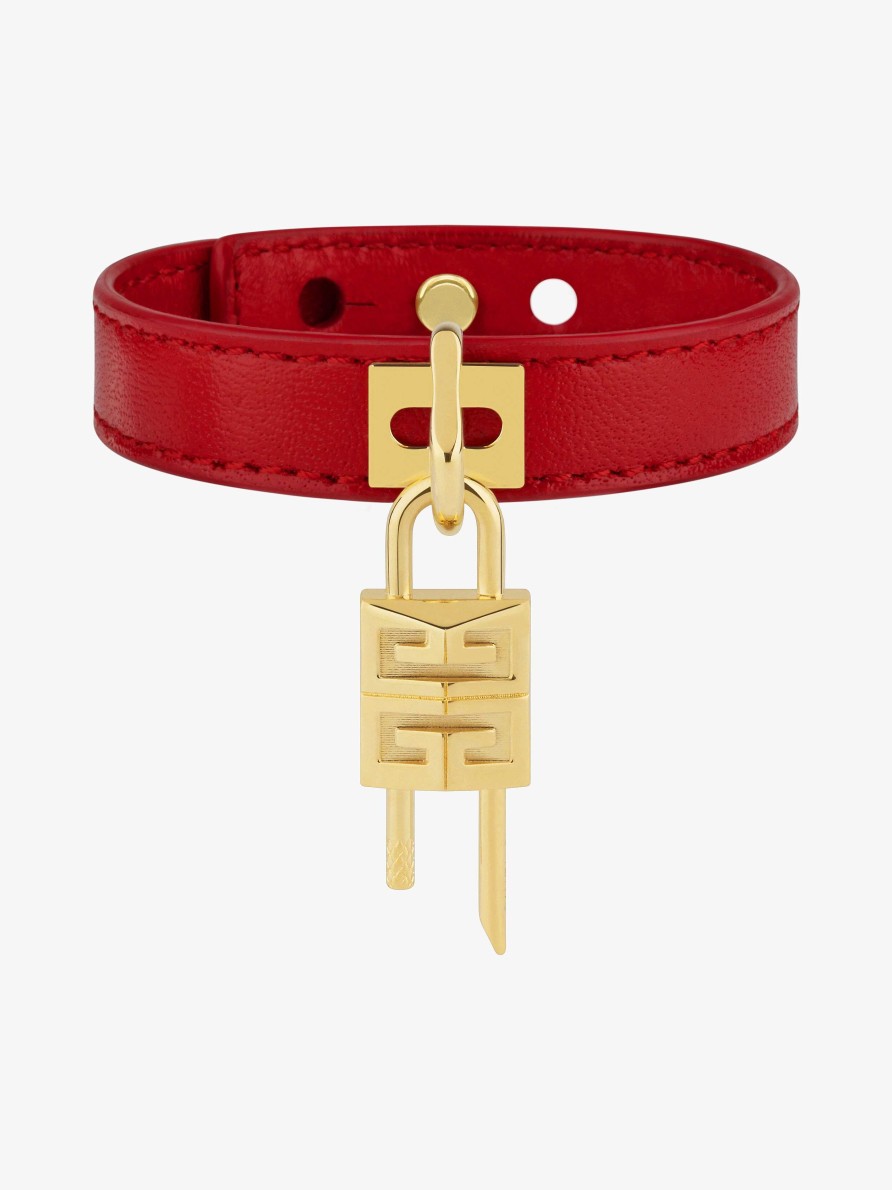 Donne Givenchy Gioielleria | Bracciale Mini Lock In Metallo E Pelle Dorato/Rosso