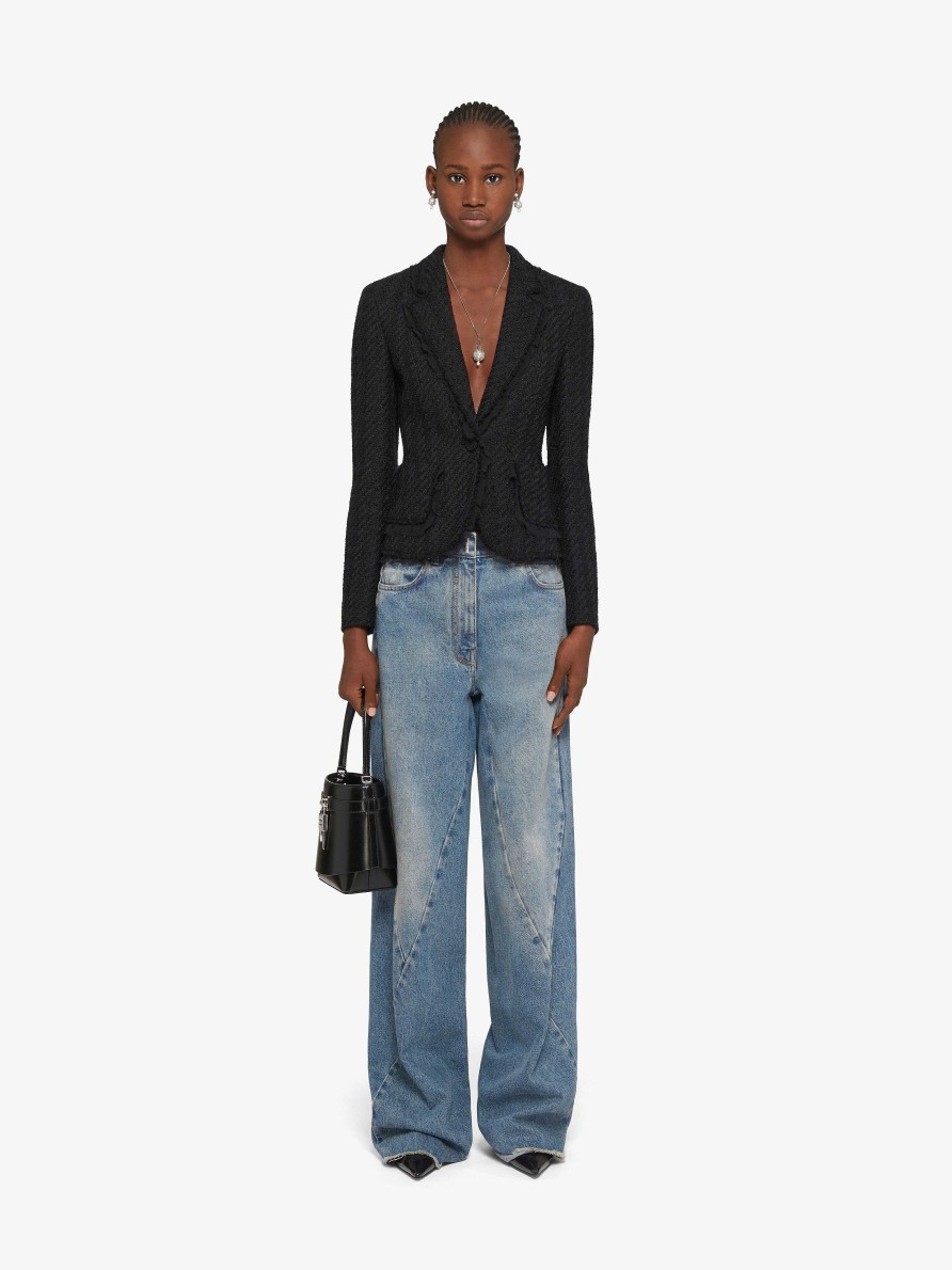 Donne Givenchy Pantaloni | Jeans Oversize In Denim Con Dettagli Di Cuciture Blu Medio