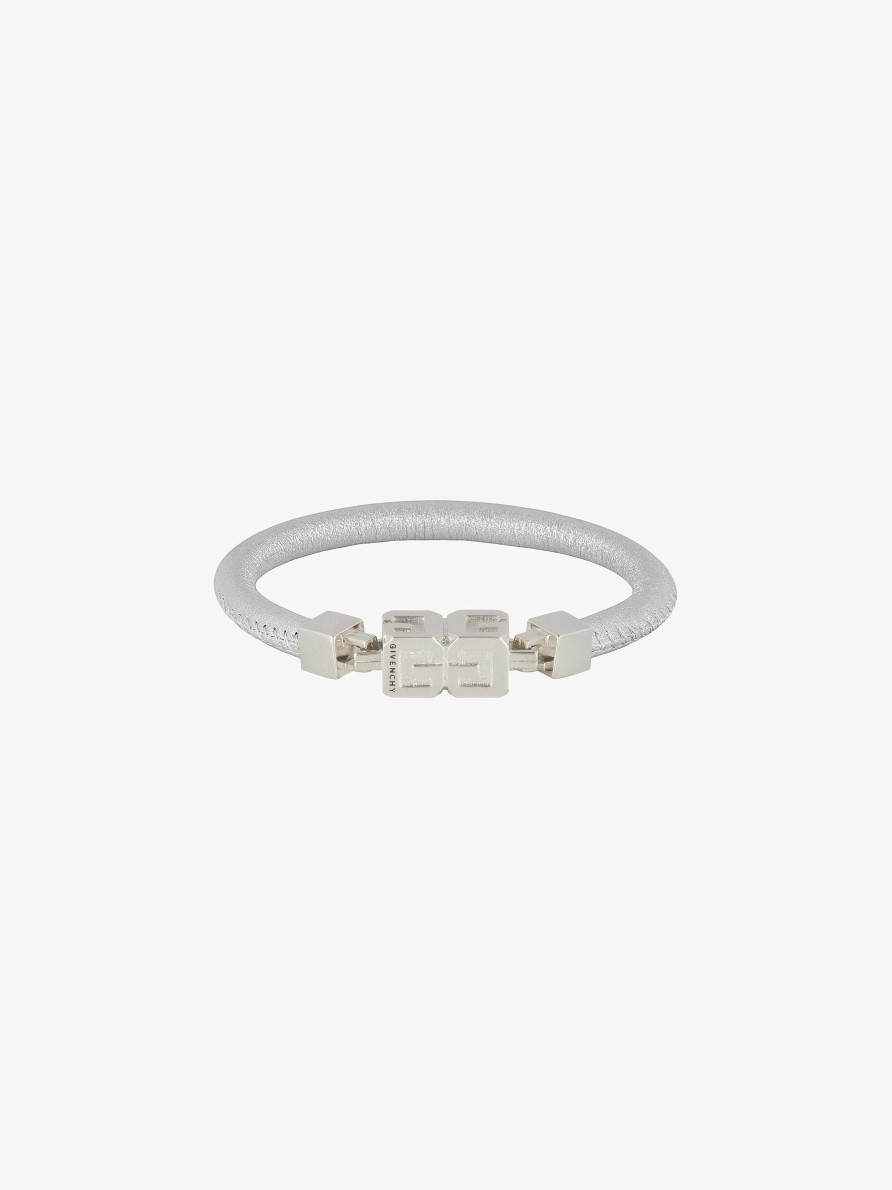 Donne Givenchy Gioielleria | Bracciale G Cube In Pelle E Metallo Argenteo