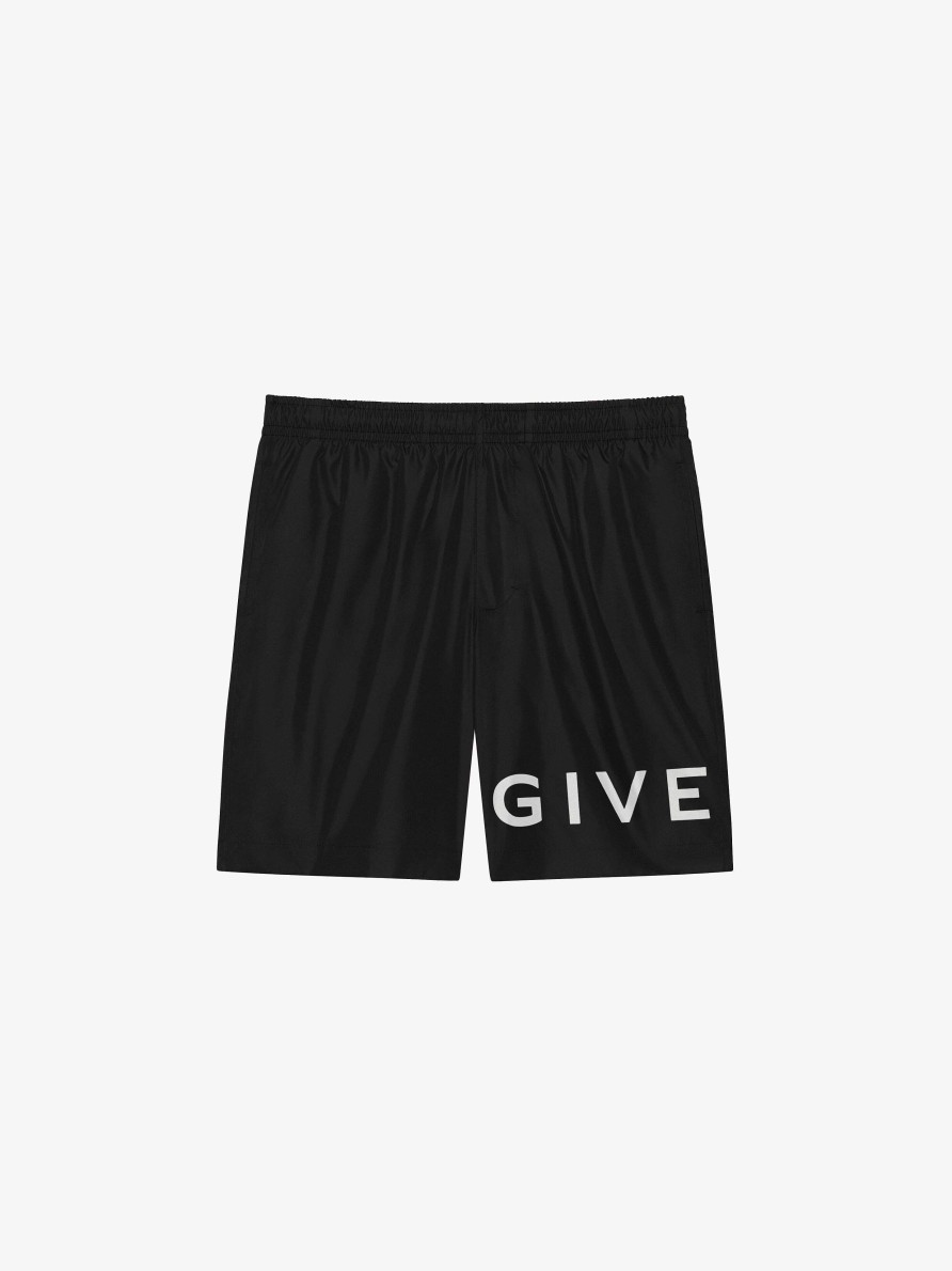 Uomini Givenchy Pantaloncini | Pantaloncini Da Bagno Lunghi Givenchy 4G Nero Bianco