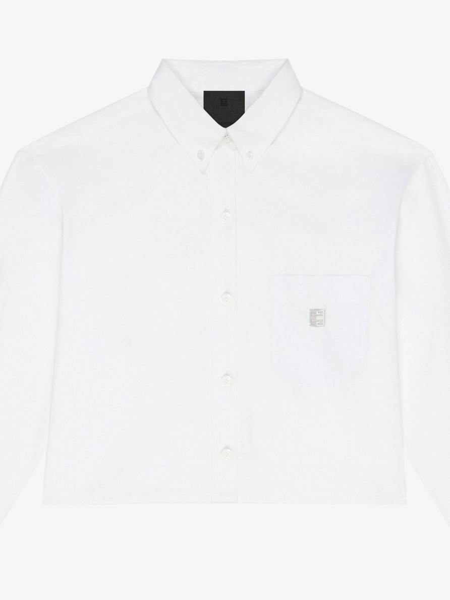 Donne Givenchy Top E Camicie | Camicia Cropped In Popeline Bianco