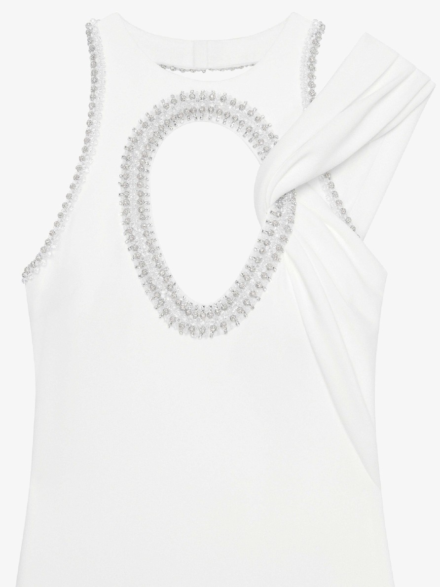 Donne Givenchy Vestiti | Abito Da Sera In Crepe E Raso Con Perle E Cristalli Bianco/Argento