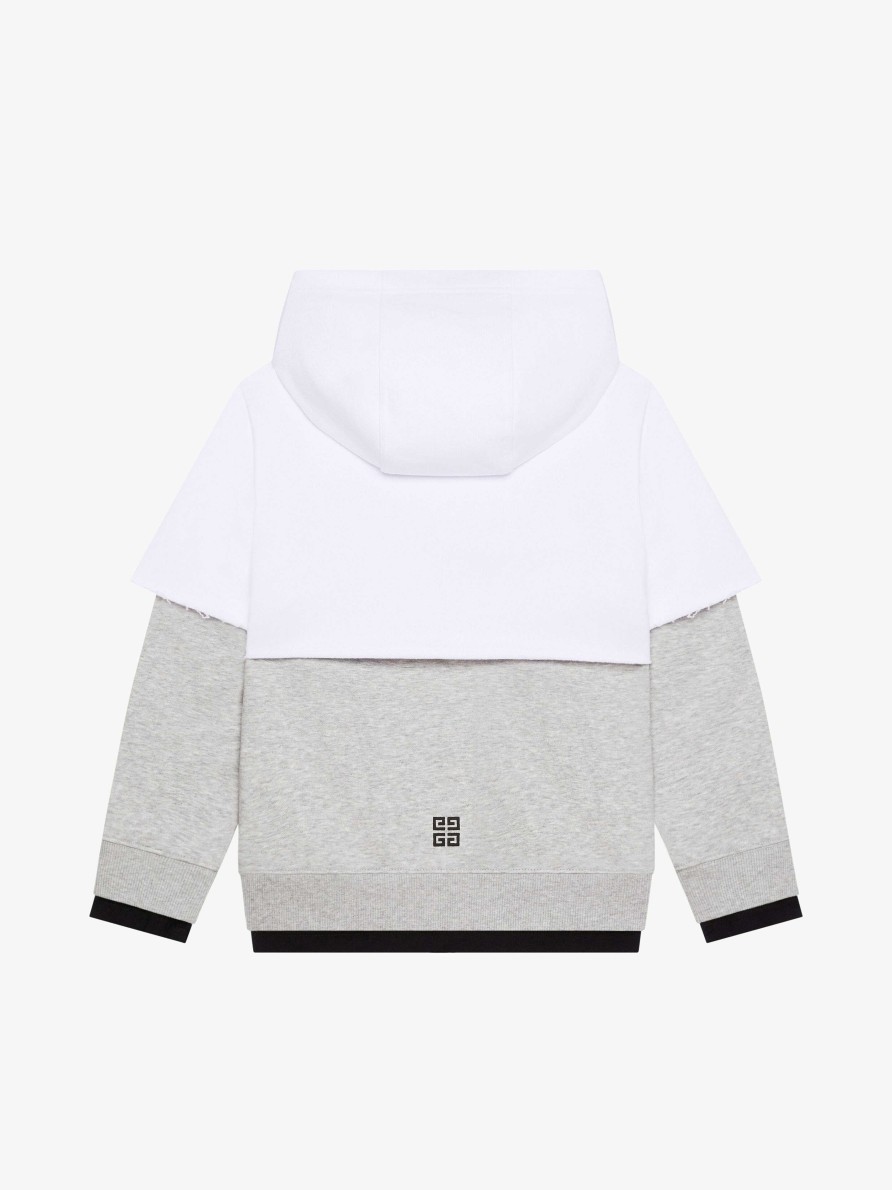 Uomini Givenchy Ragazzo (Da 4 A 12 Anni) | Felpa Con Cappuccio Cucita E Stratificata Di Givenchy In Pile Grigio/Bianco