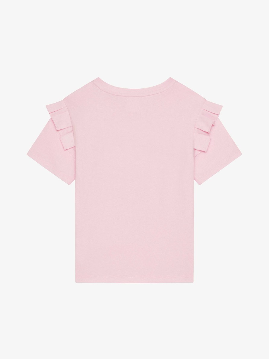 Donne Givenchy Ragazza (Da 4 A 12 Anni) | T-Shirt Givenchy Paris In Cotone Con Strass Rosa Chiaro