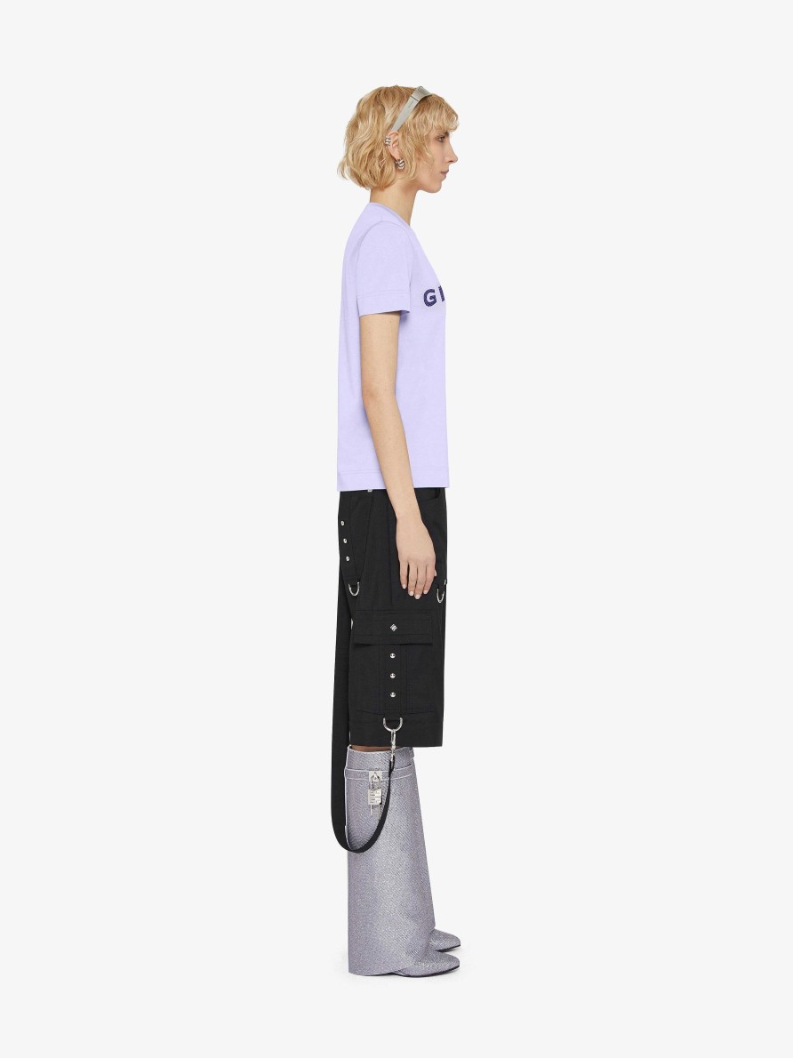 Donne Givenchy Magliette | T-Shirt Slim Fit In Cotone Con Strass Di Givenchy Lavanda