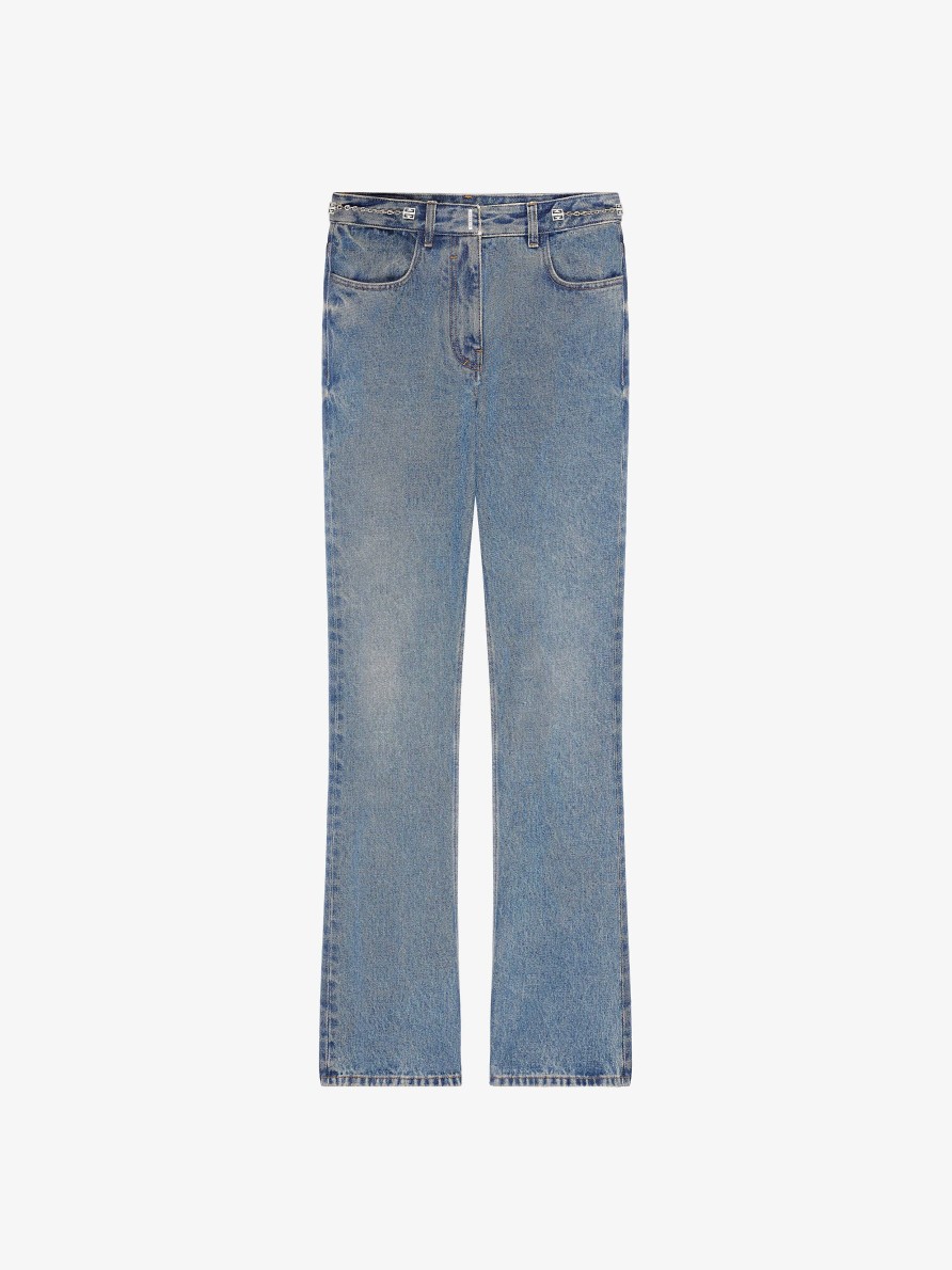 Donne Givenchy Pantaloni | Pantaloni Boot Cut In Denim Con Dettagli Catena Blu Medio