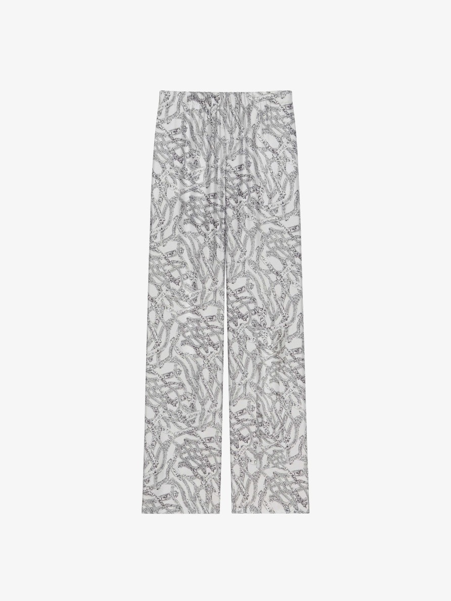 Donne Givenchy Pantaloni | Pantaloni Fluidi In Seta Stampata Grigio