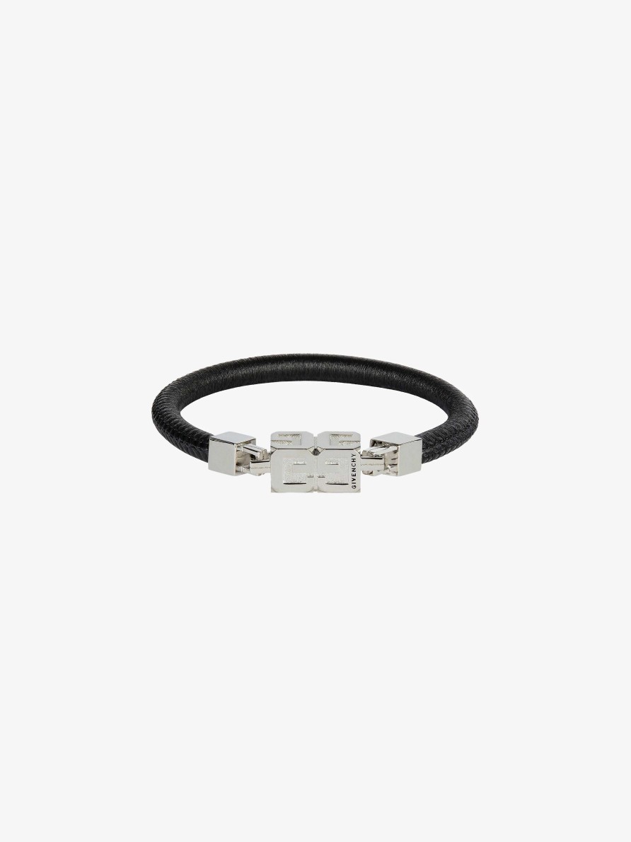 Uomini Givenchy Gioielleria | Bracciale G Cube In Pelle E Metallo Nero/Argento