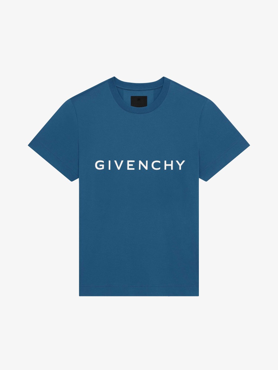 Uomini Givenchy Magliette | T-Shirt Givenchy Archetype Slim Fit In Cotone Blu Petrolio