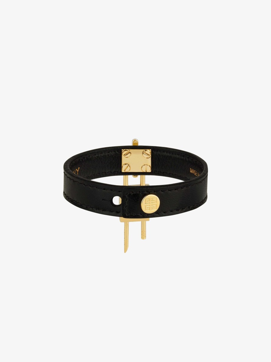 Donne Givenchy Gioielleria | Bracciale Mini Lock In Metallo E Pelle Nero/Oro