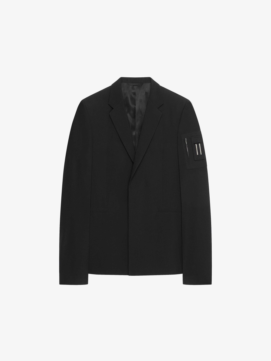 Uomini Givenchy Giacche E Cappotti | Giacca Slim Fit In Lana Con Tasca Nero