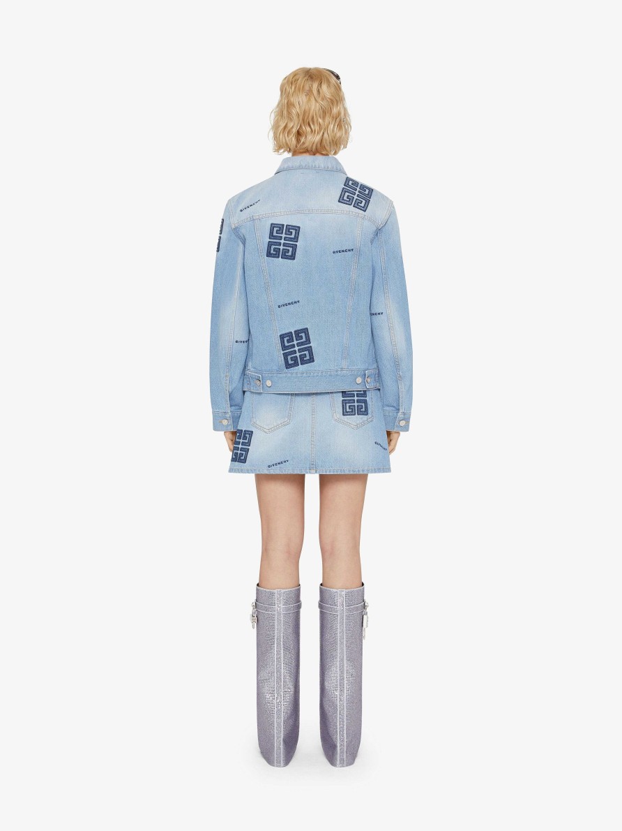 Donne Givenchy Giacche E Cappotti | Giacca Oversize In Denim Ricamato 4G Azzurro