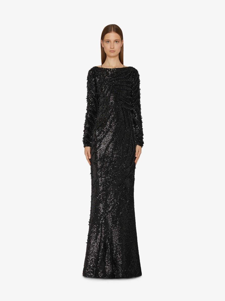 Donne Givenchy Vestiti | Abito Con Ricamo Di Paillettes E Perle Nero