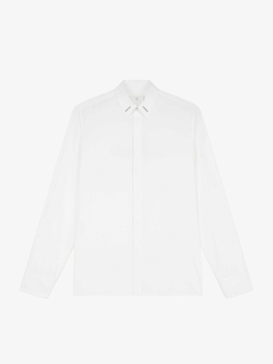 Uomini Givenchy Camicie | Camicia In Popeline Con Dettagli Colletto Bianco