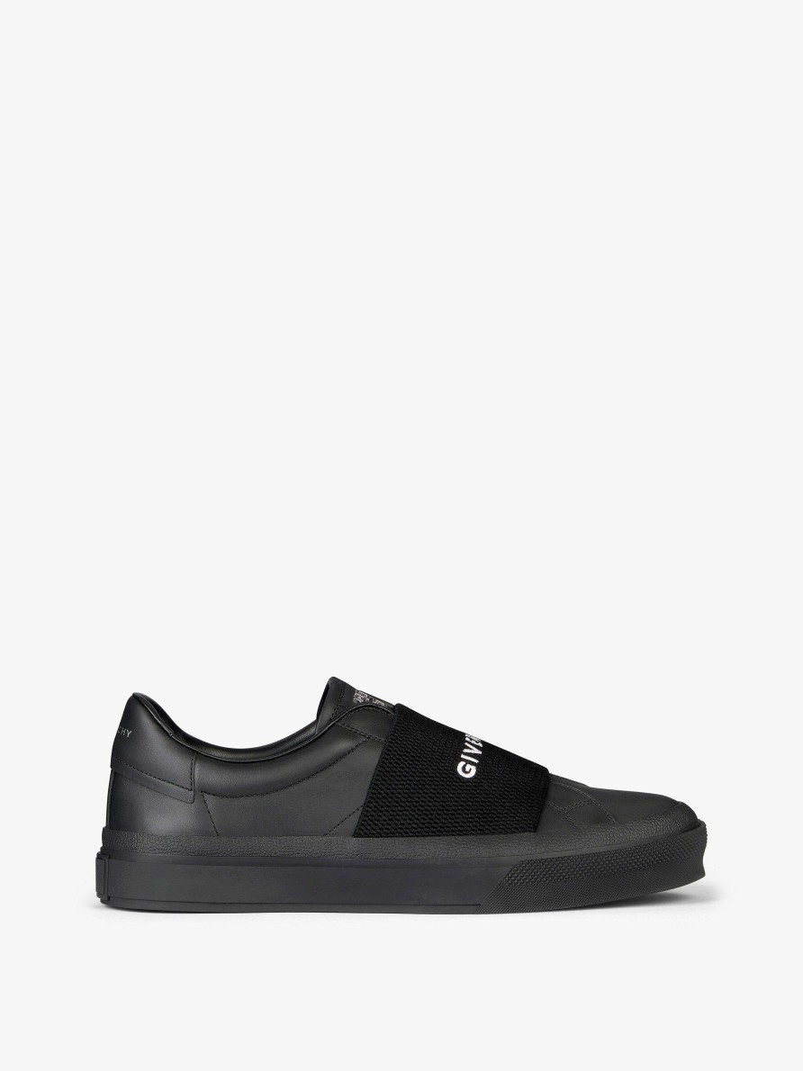 Uomini Givenchy Scarpe Da Ginnastica | Sneakers City Sport In Pelle Con Fettuccia Givenchy Nero