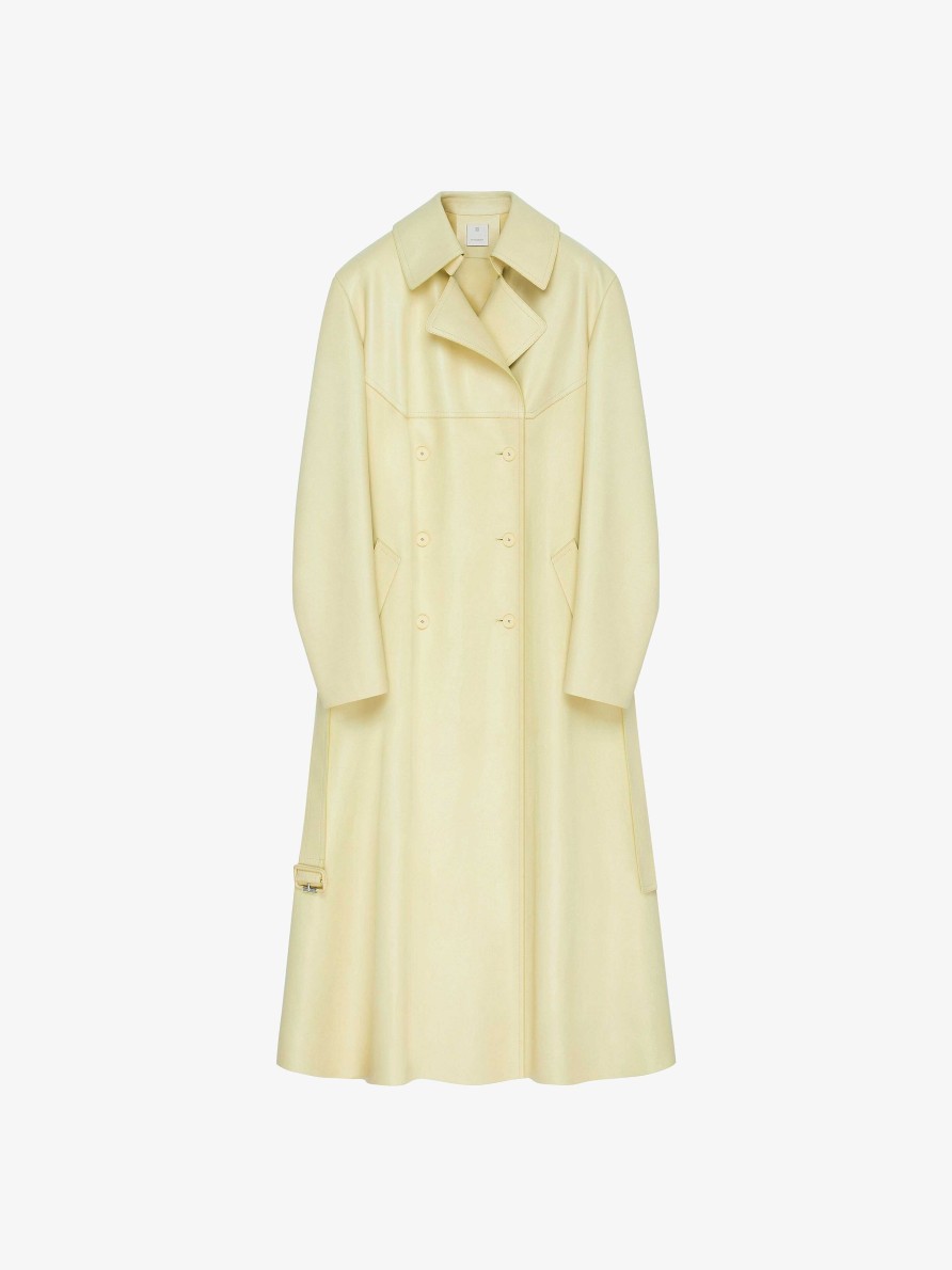 Donne Givenchy Giacche E Cappotti | Trench In Pelle Giallo Pallido