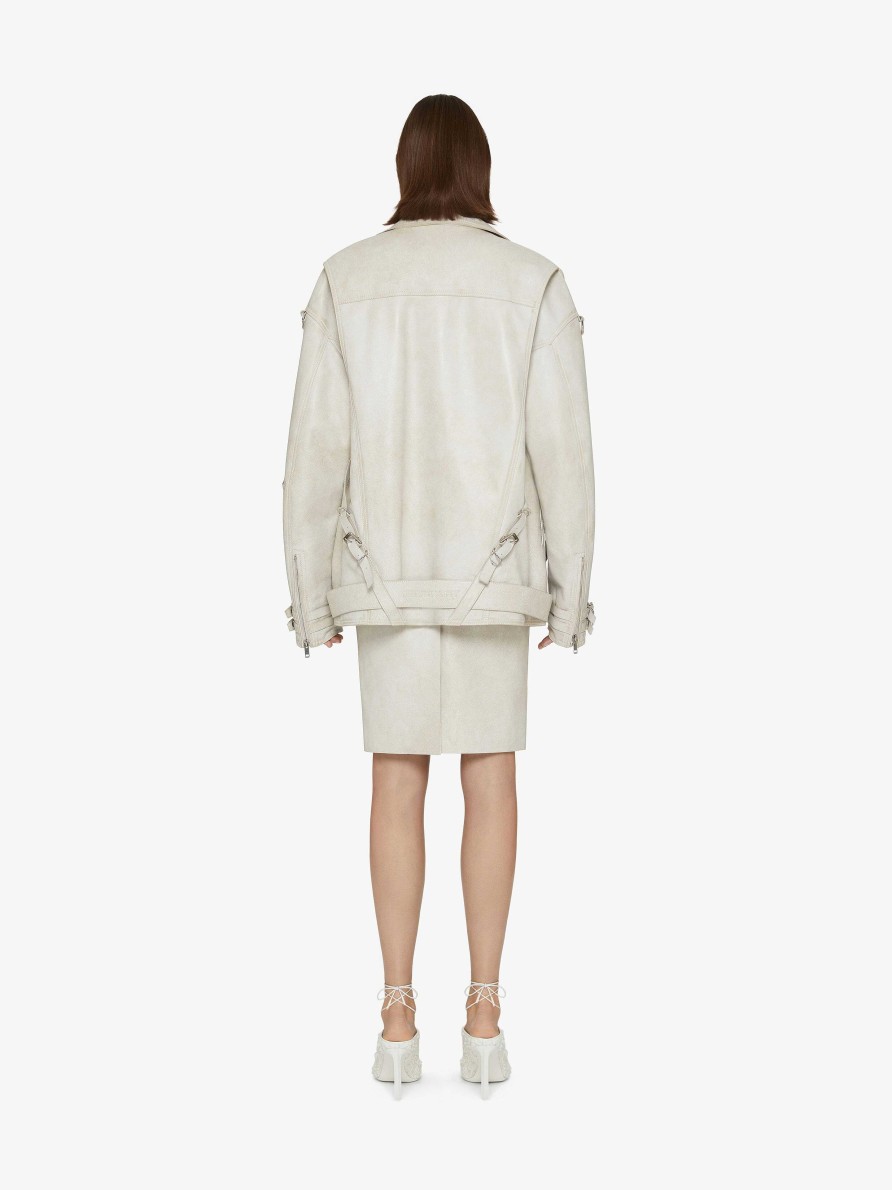 Donne Givenchy Capispalla E Giubbotti | Giubbotto Biker Oversize Voyou In Pelle Beige Naturale