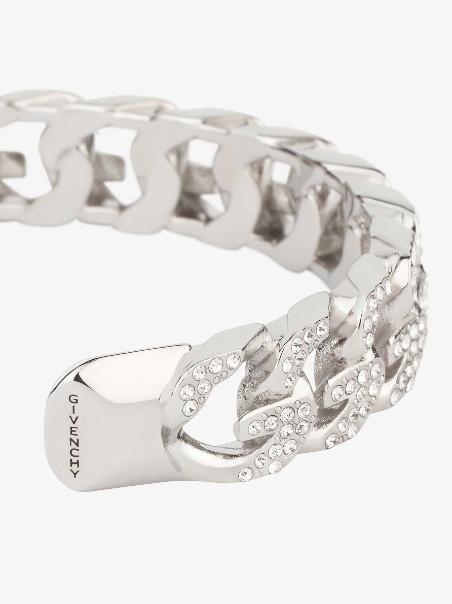 Donne Givenchy Gioielleria | Bracciale Catena G In Metallo Con Cristalli Argenteo