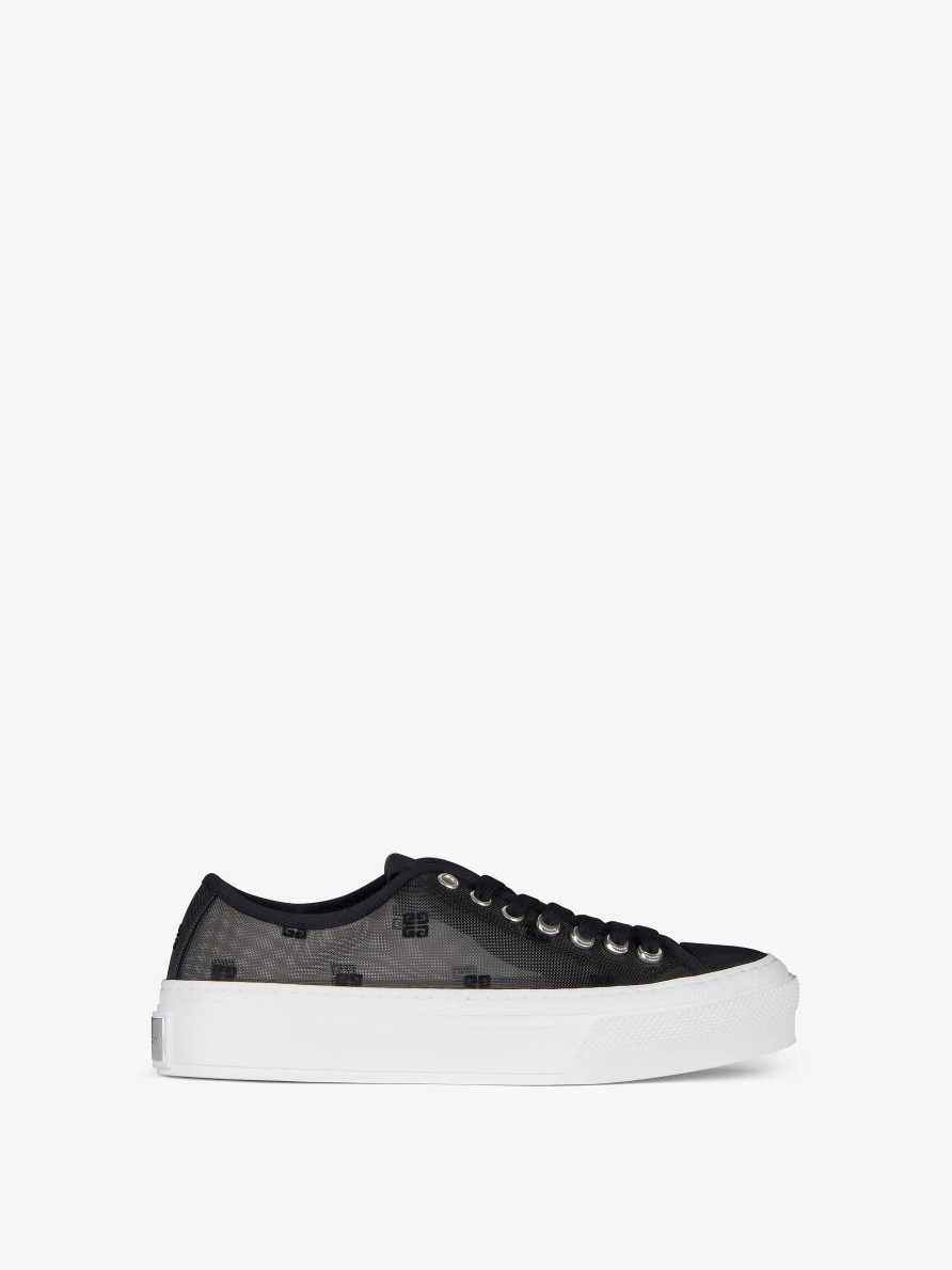 Donne Givenchy Scarpe Da Ginnastica | Sneakers City In Mesh Trasparente 4G Nero Bianco