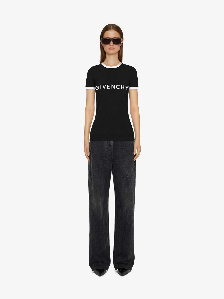 Donne Givenchy Magliette | T-Shirt Givenchy Archetype Slim Fit In Cotone Nero Bianco