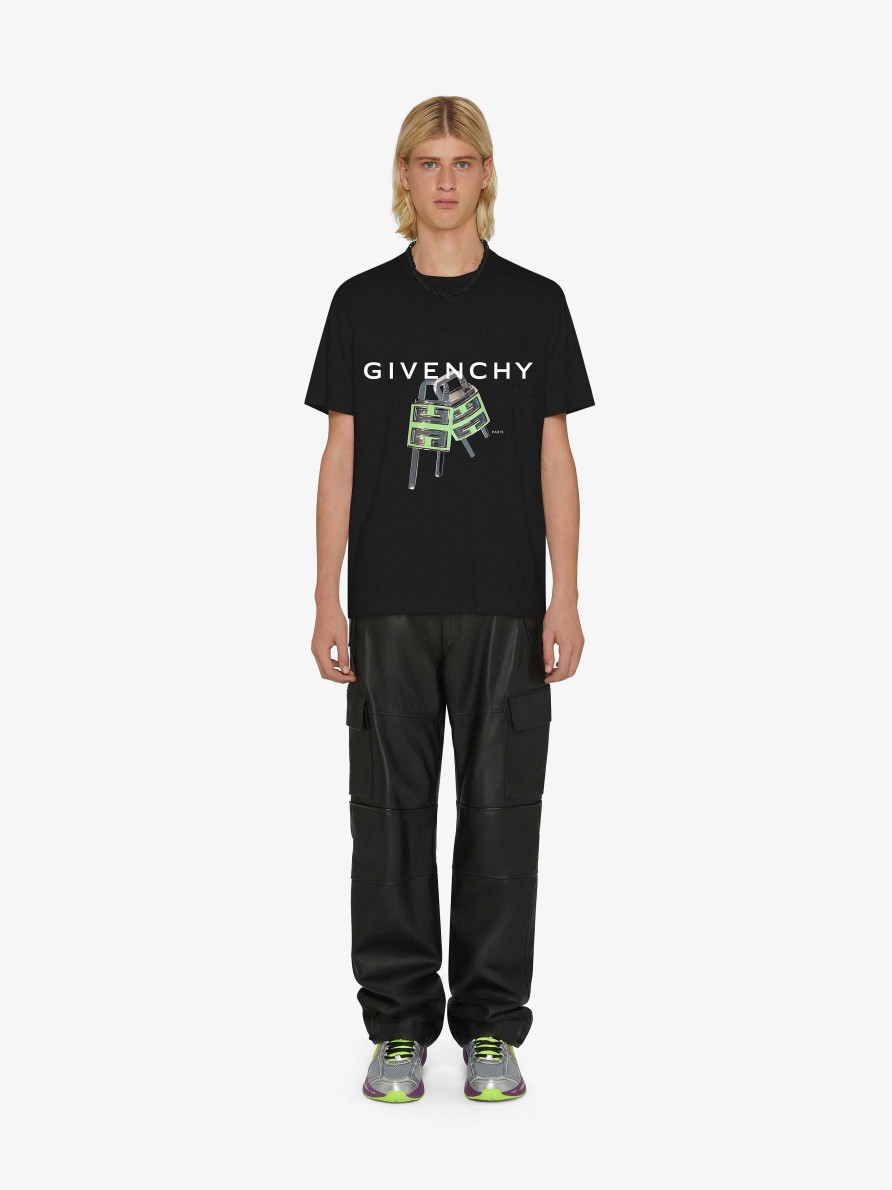 Uomini Givenchy Magliette | T-Shirt Aderente 4G Lock Di Givenchy Nero