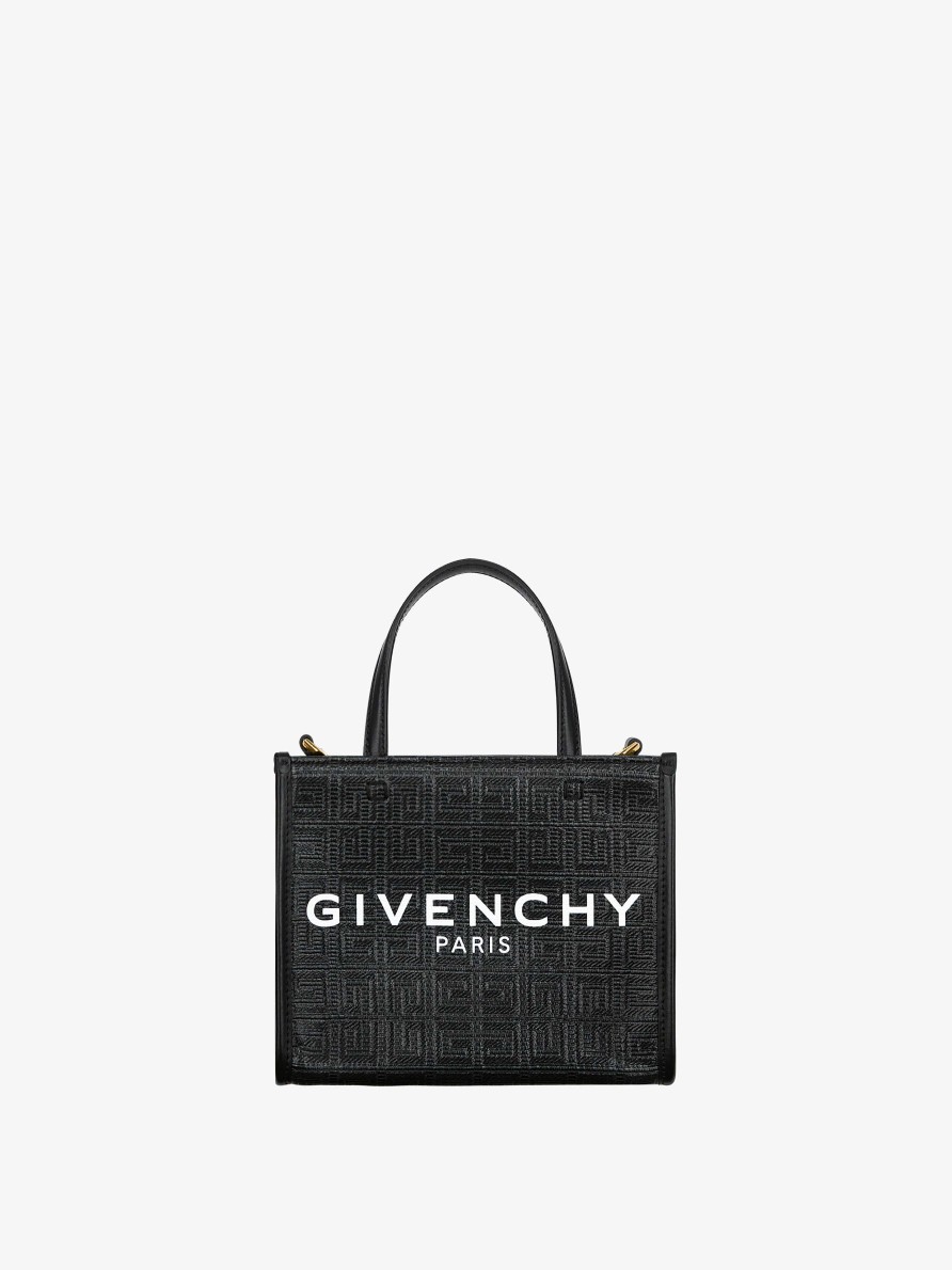 Donne Givenchy Borsa G | Borsa Shopping Mini G-Tote In Canvas Spalmato 4G Nero