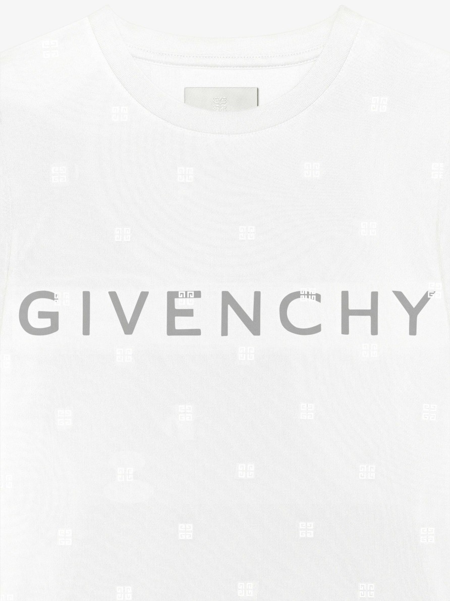 Donne Givenchy Magliette | T-Shirt Aderente A Doppio Strato In Cotone Con Tulle 4G Bianco