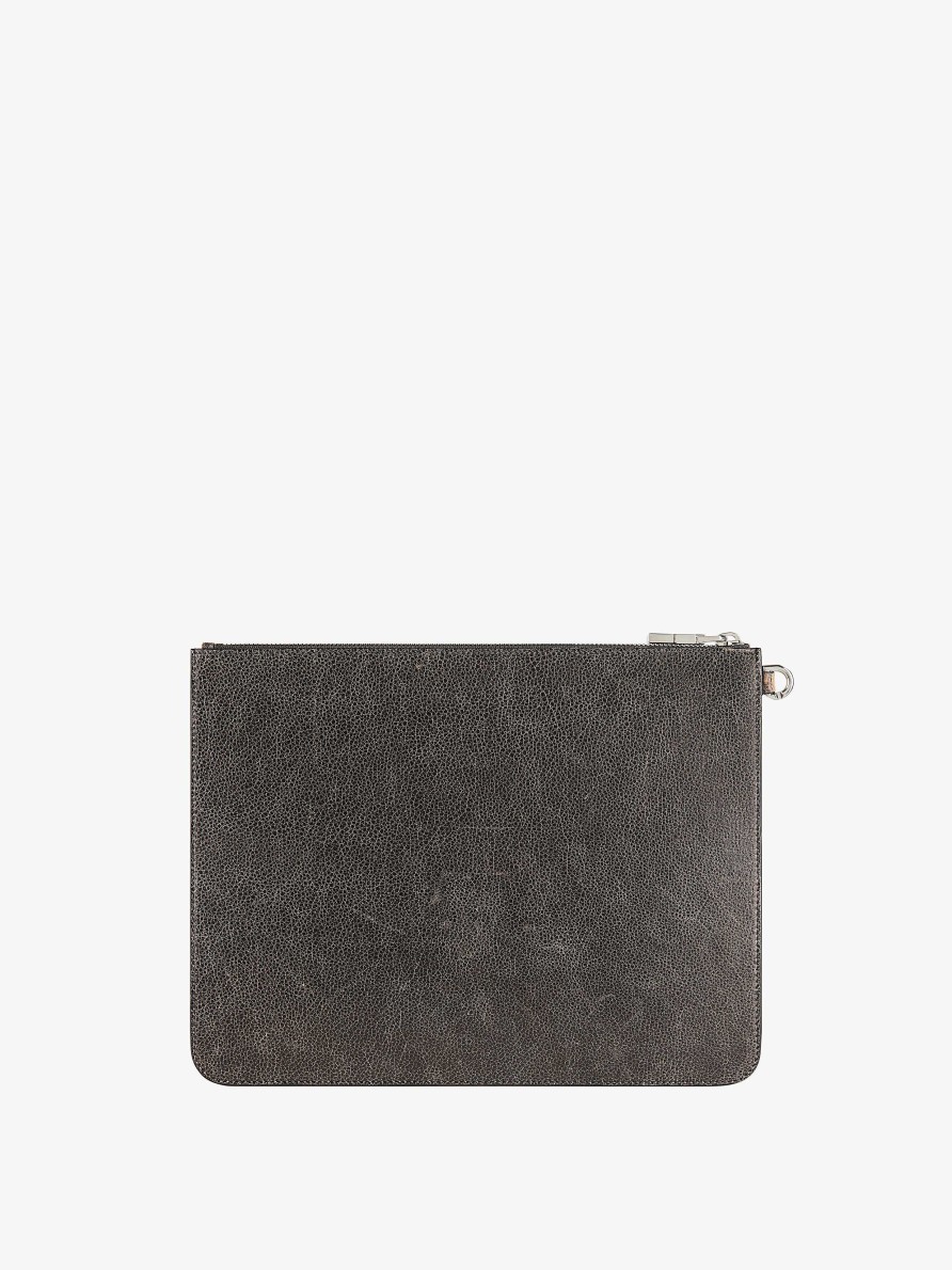 Uomini Givenchy Piccola Pelletteria | Pochette Givenchy Grande In Pelle Craquele Nero/Grigio