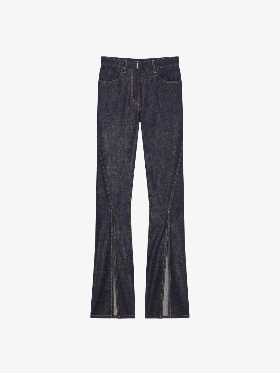 Donne Givenchy Pantaloni | Pantaloni Boot Cut In Denim Con Spacchi Blu Indaco