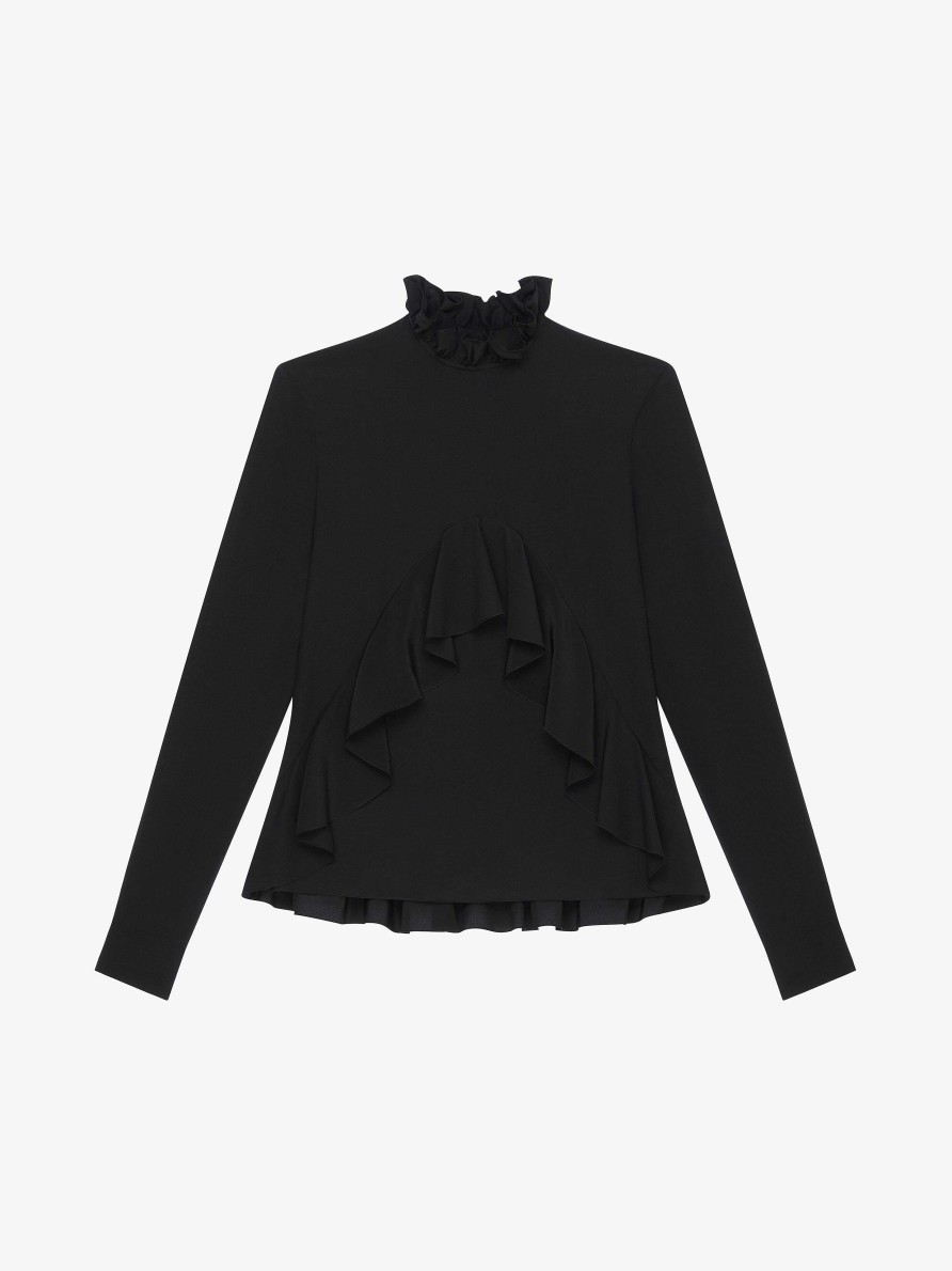 Donne Givenchy Top E Camicie | Blusa In Crepe De Chine Con Volant Nero