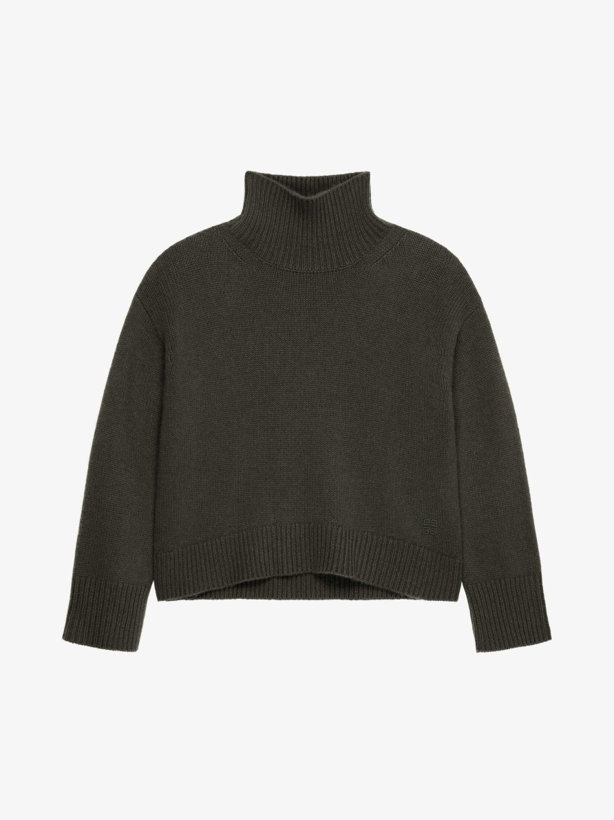 Uomini Givenchy Maglieria | Maglione Dolcevita Oversize In Cashmere Verde Militare