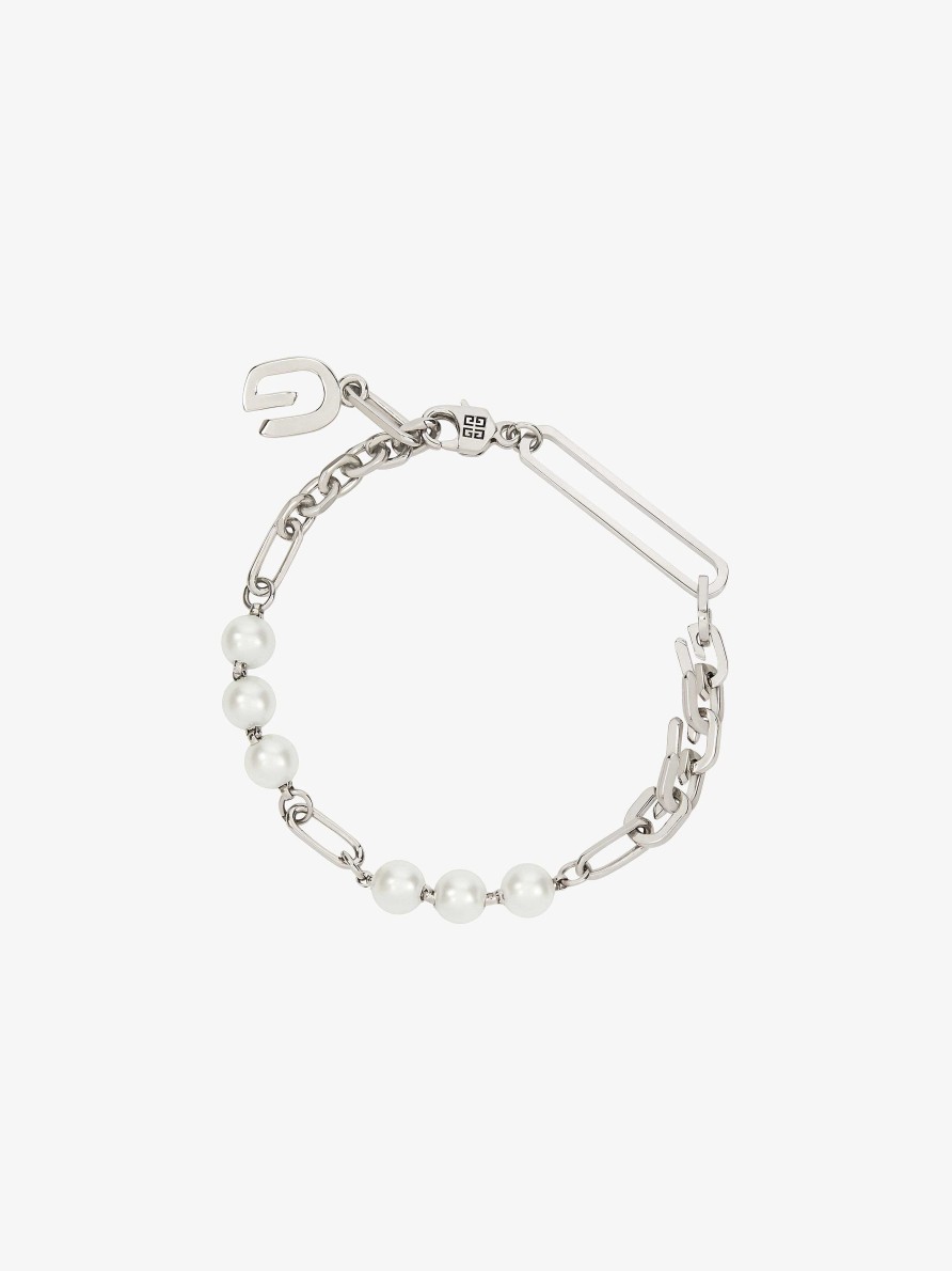 Donne Givenchy Gioielleria | Bracciale G Link In Metallo Con Perle Bianco/Argento