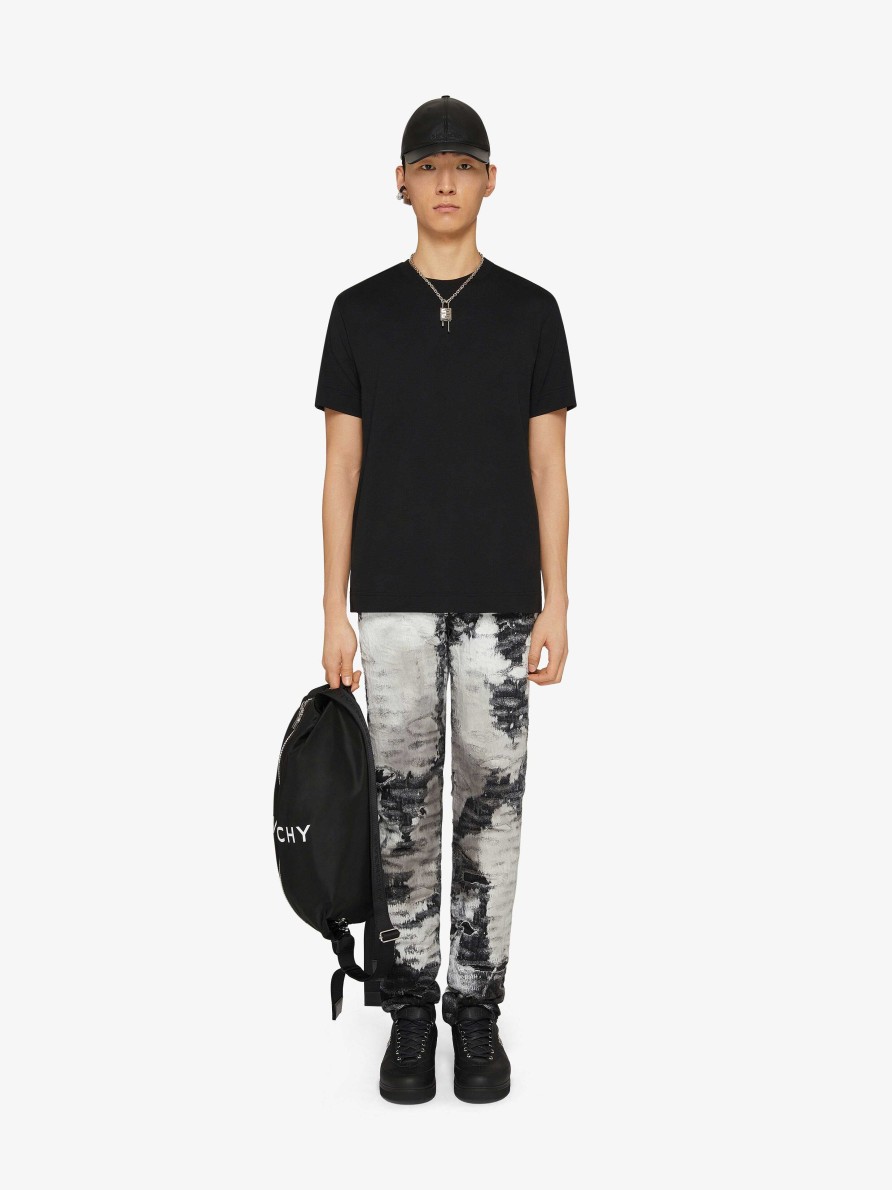 Uomini Givenchy Magliette | T-Shirt Slim Fit In Cotone Con Bande Givenchy Nero