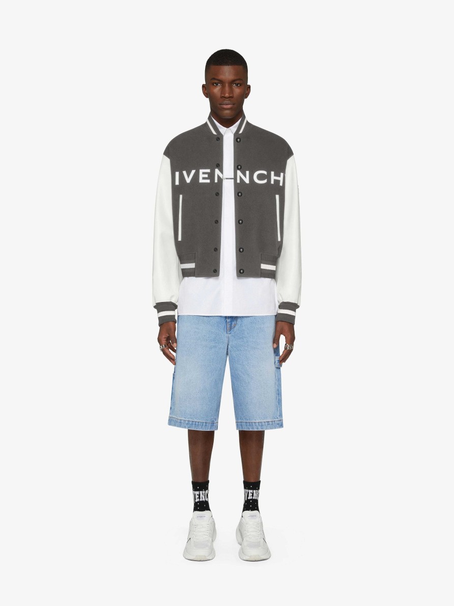 Uomini Givenchy Capispalla E Giubbotti | Giacca Varsity Di Givenchy In Lana E Pelle Verde Grigiastro