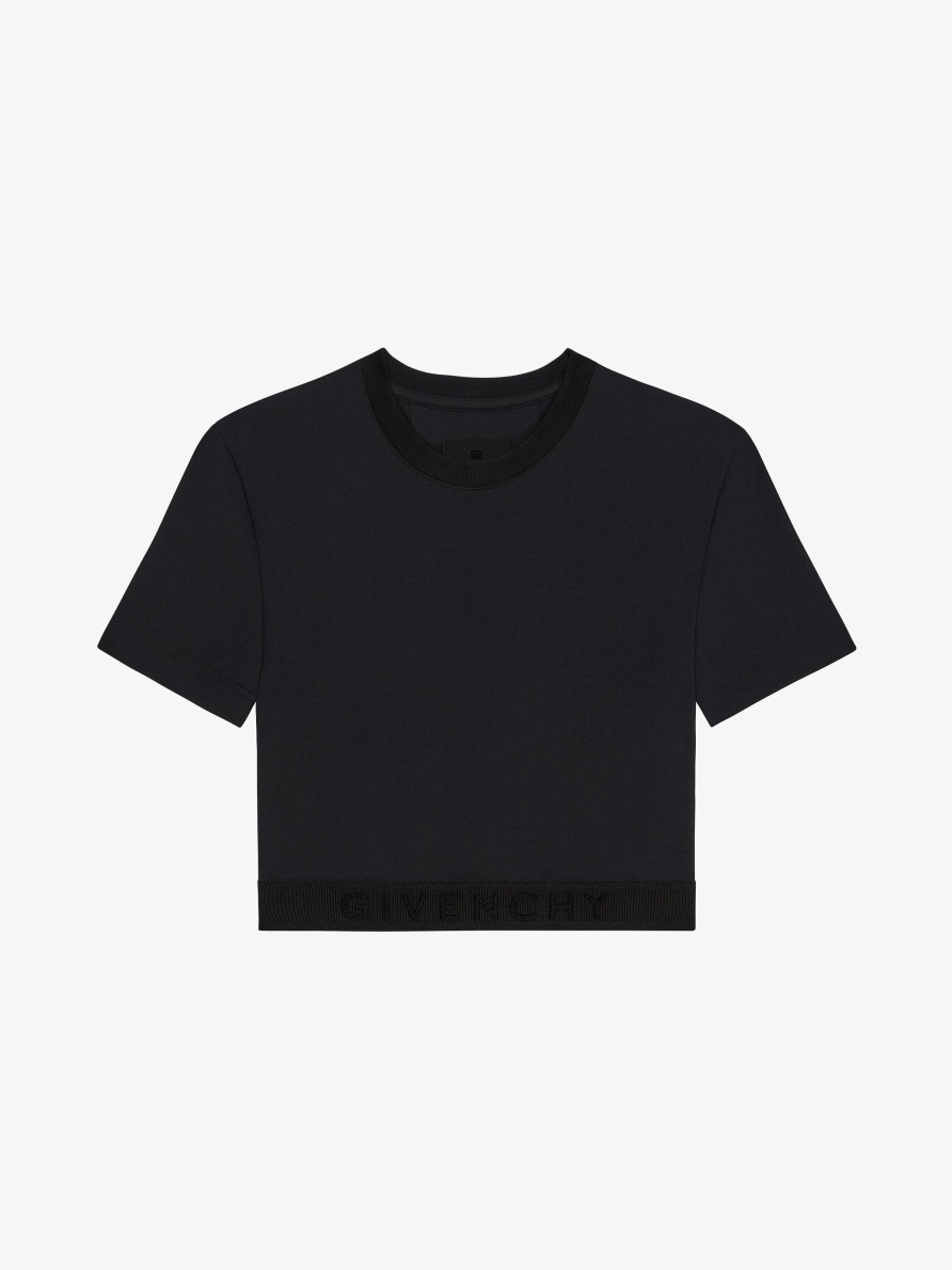 Donne Givenchy Magliette | T-Shirt Cropped In Jersey Con Fascia Givenchy Nero