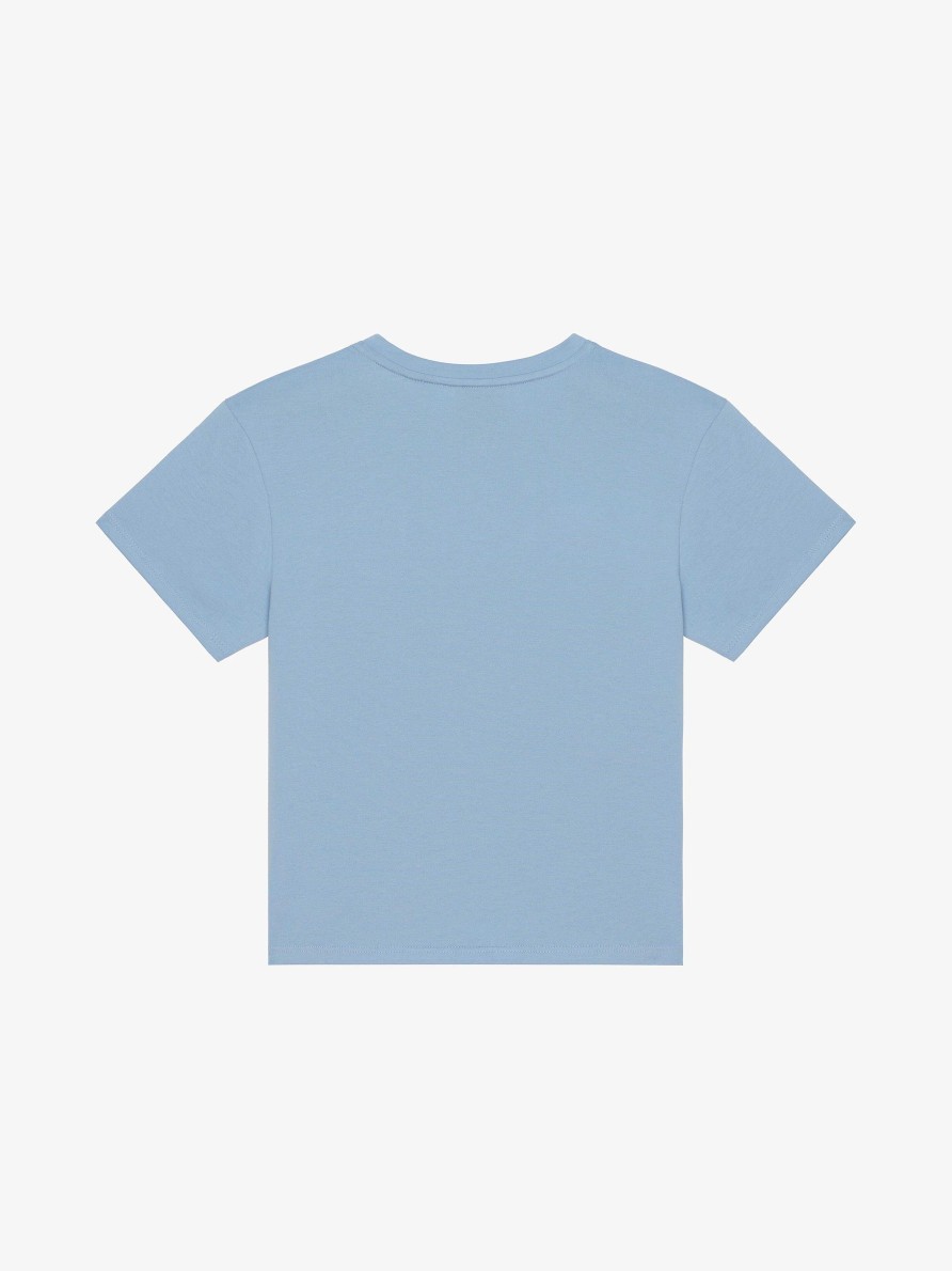 Donne Givenchy Ragazza (Da 4 A 12 Anni) | T-Shirt In Cotone Ricamato Cielo Blu