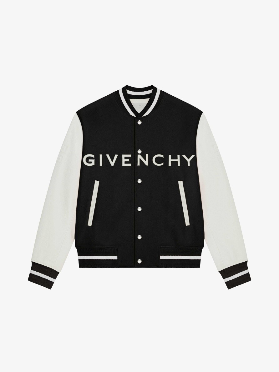 Uomini Givenchy Capispalla E Giubbotti | Giacca Varsity Di Givenchy In Lana E Pelle Nero Bianco