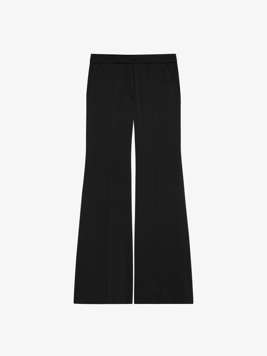 Donne Givenchy Pantaloni | Pantaloni Sartoriali Svasati In Crepe Con Retro In Raso Nero