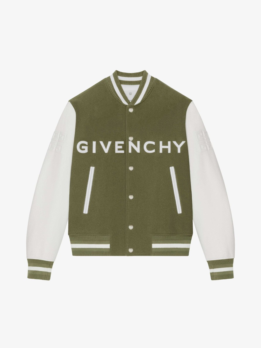 Uomini Givenchy Capispalla E Giubbotti | Giacca Varsity Di Givenchy In Lana E Pelle Cachi