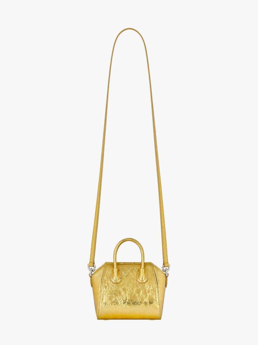 Donne Givenchy Antigona | Borsa Micro Antigona In Pelle Laminata D'Oro