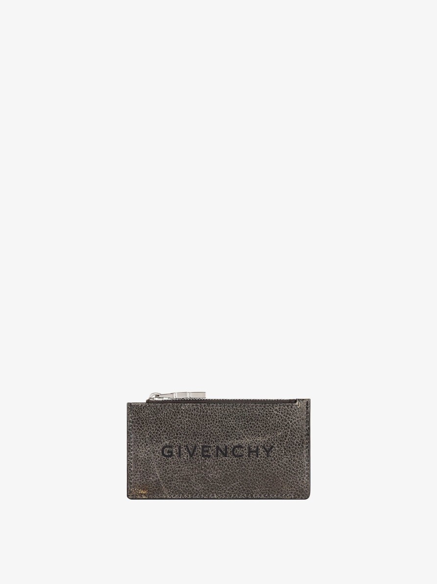 Uomini Givenchy Piccola Pelletteria | Portacarte Con Cerniera In Pelle Craquele Nero/Grigio