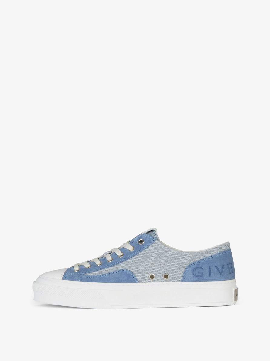 Uomini Givenchy Scarpe Da Ginnastica | Sneakers City Di Givenchy In Tela E Pelle Scamosciata Cielo Blu