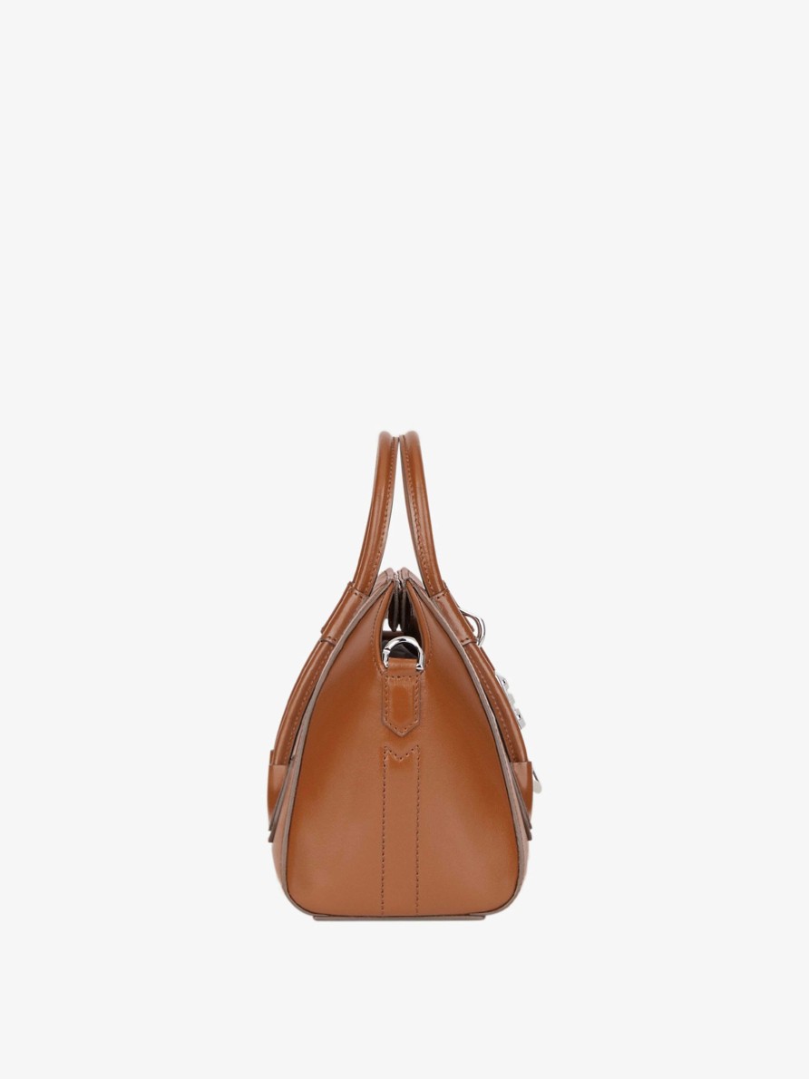 Donne Givenchy Antigona | Mini Borsa Con Chiusura Antigona In Pelle Box Castagna