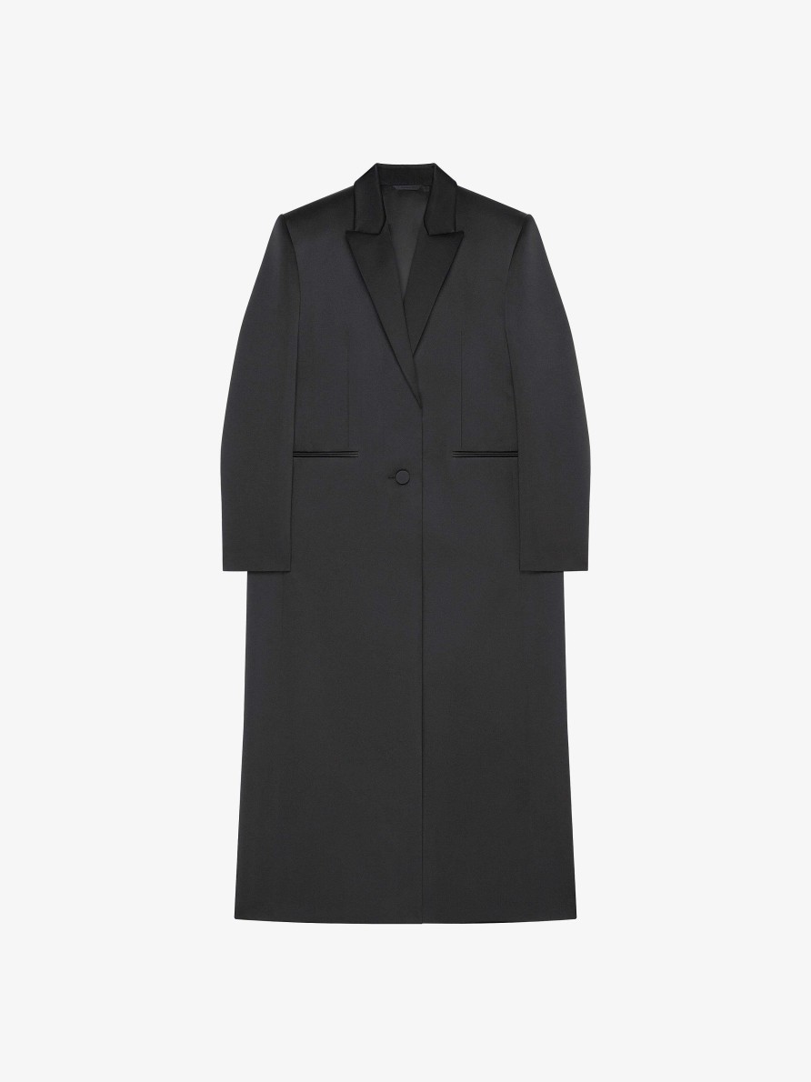 Donne Givenchy Giacche E Cappotti | Cappotto In Raso Con Cintura Nero