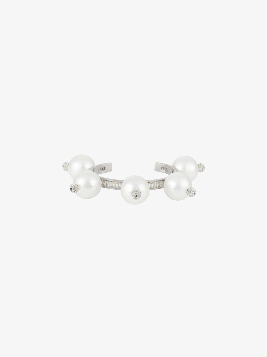 Donne Givenchy Gioielleria | Bracciale Perle 4G Con Cristalli Bianco/Argento